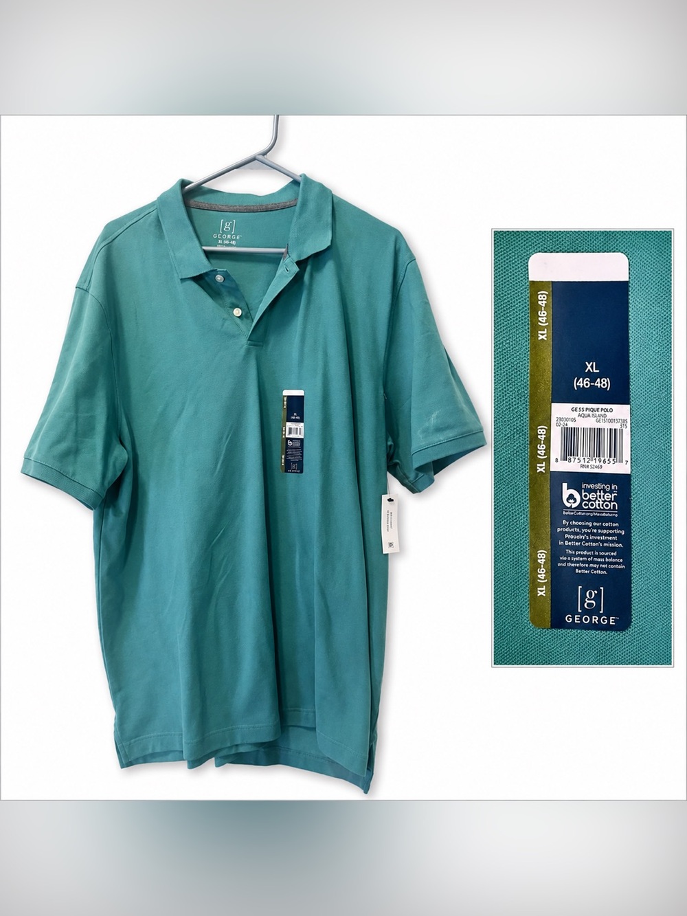 NWT George Men’s XL Aqua Island Teal Piqué Polo Shirt